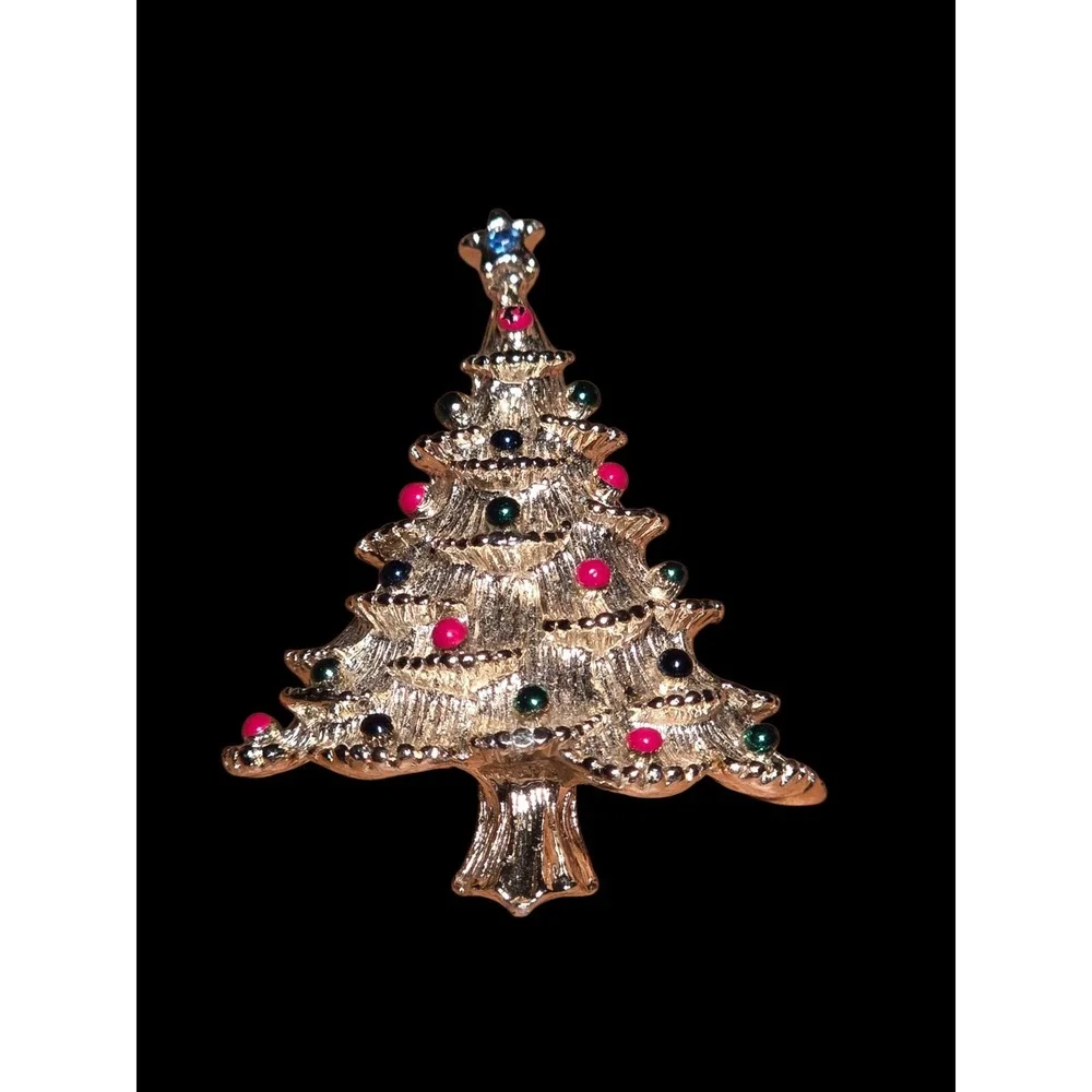 Vintage Gerrys Christmas Tree Brooch Gold tone Enamel‎ 2